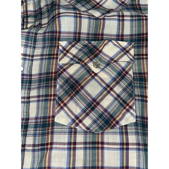 Vintage Campus Plaid Collar Shirt Mens Western Pearl Snap Medium - Picture 5 of 5
